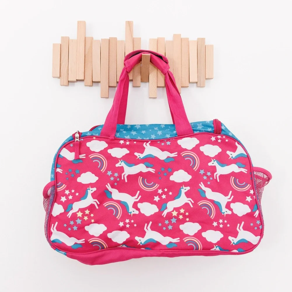 Pink Blue Unicorn Rainbow Star Kids Duffel Bag Travel Dance Sleepover Bag